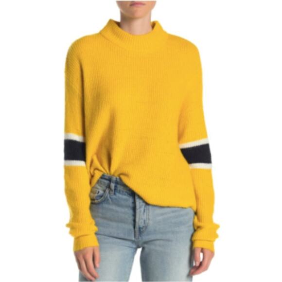 John + Jenn Yellow Stripe Mock Neck Sweater - Picture 1 of 6